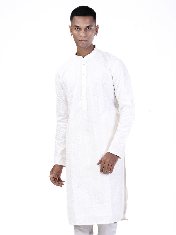 Snow White Cotton Kurta Set