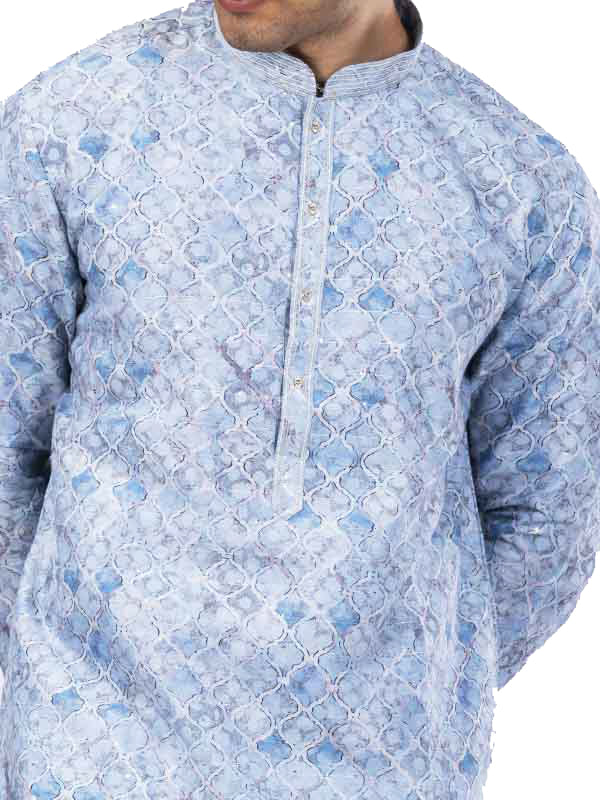 DNA Pattern Sky Blue Kurta Set
