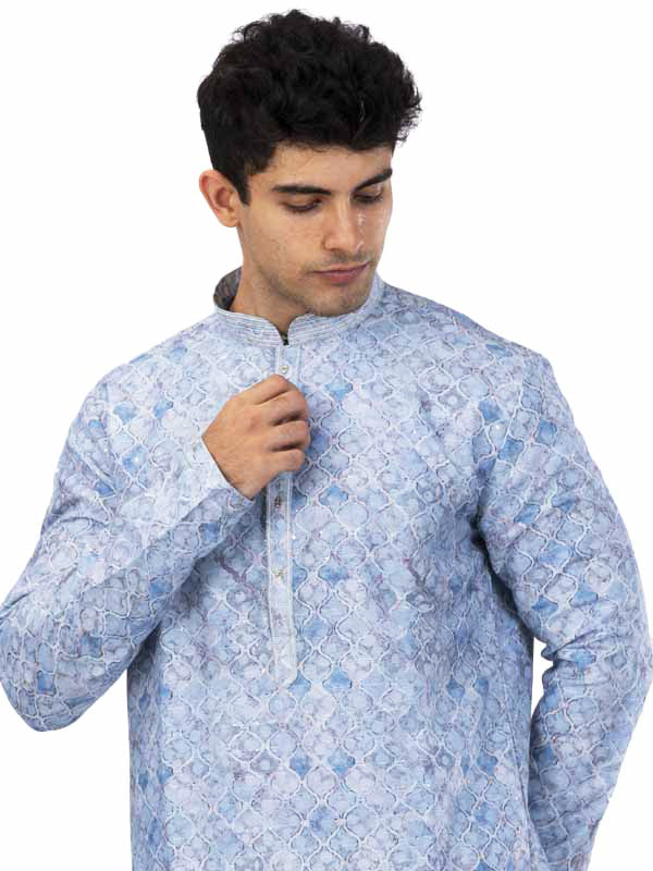 DNA Pattern Sky Blue Kurta Set