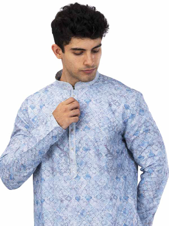 DNA Pattern Sky Blue Kurta Set